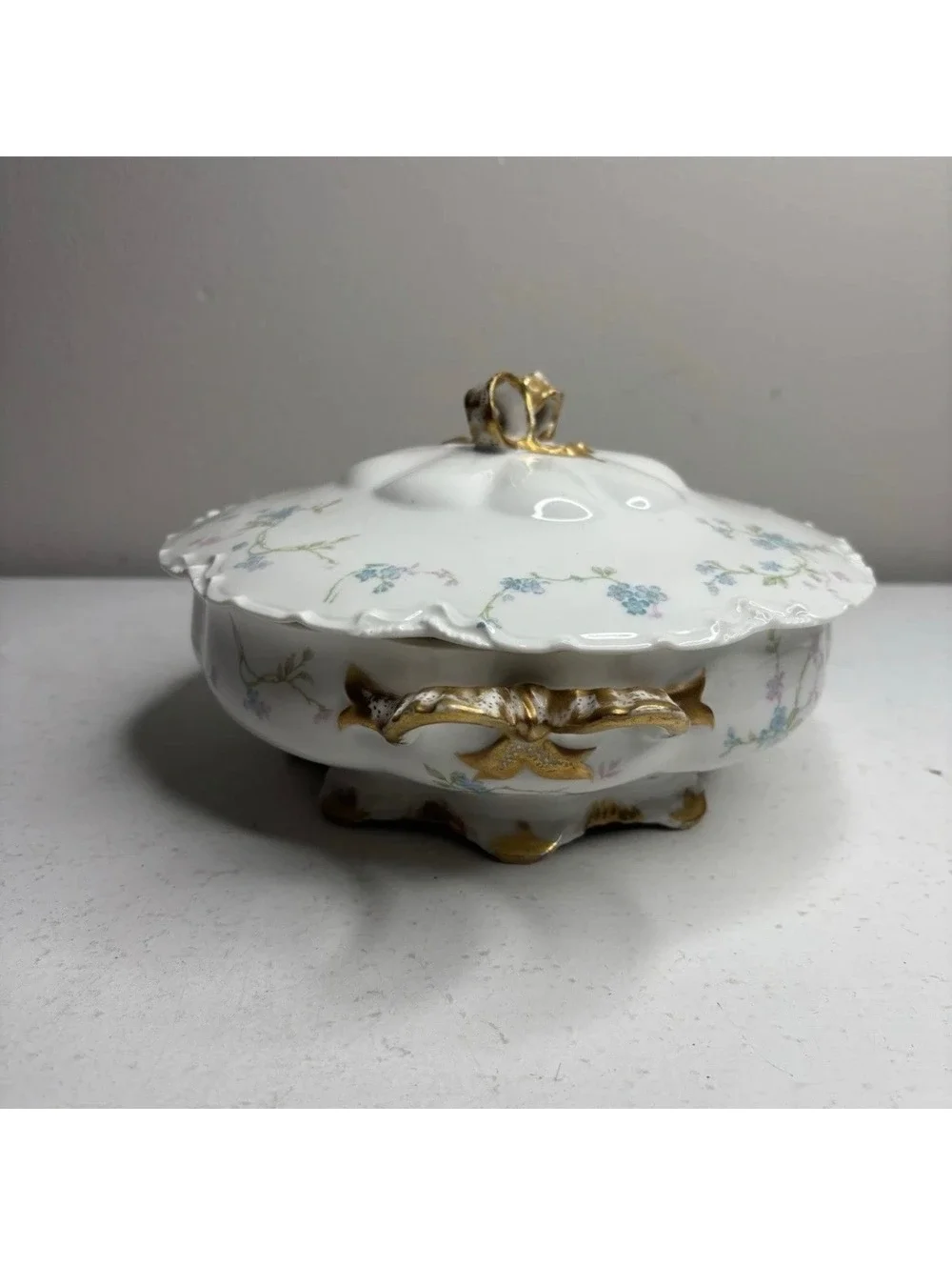 Antique Haviland Limoges Schleiger 441b Blue Floral Covered Vegetable Tureen